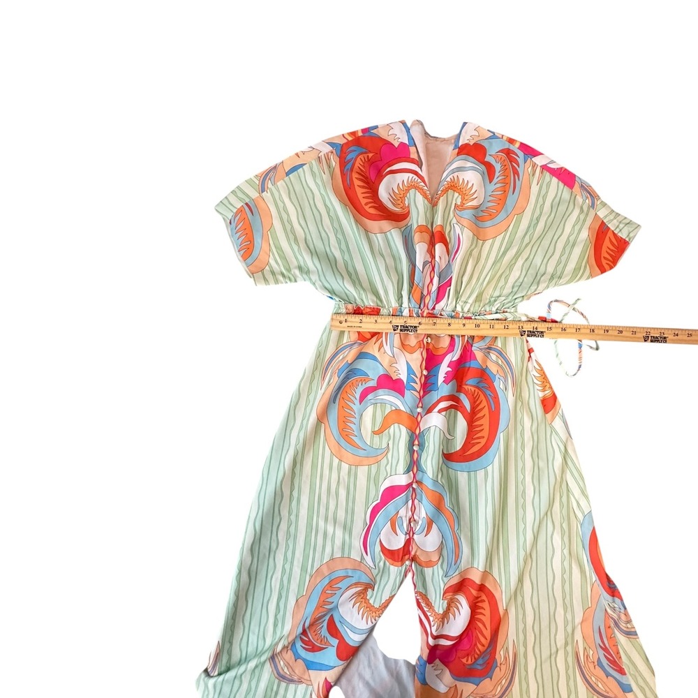 SHEIN Women's S Green Orange Abstract Print Kimono Sleeve Drawstring Maxi Dress - Picture 14 of 16